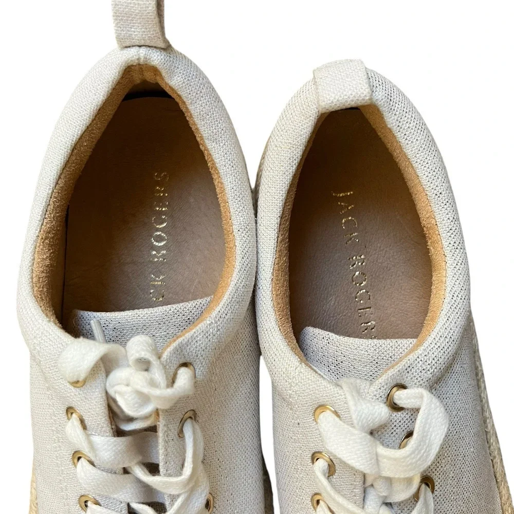 Jack Rogers Canvas Mia Metallic Gold White Tan Platform Sneakers 9.5 Espadrille
